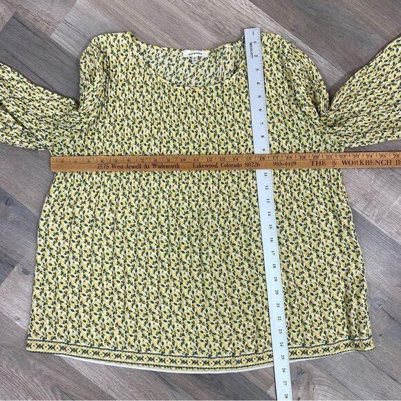 Max Studio Flower Bud Crepe Pleated Blouse Yellow Ivory Large - Picture 14 of 15